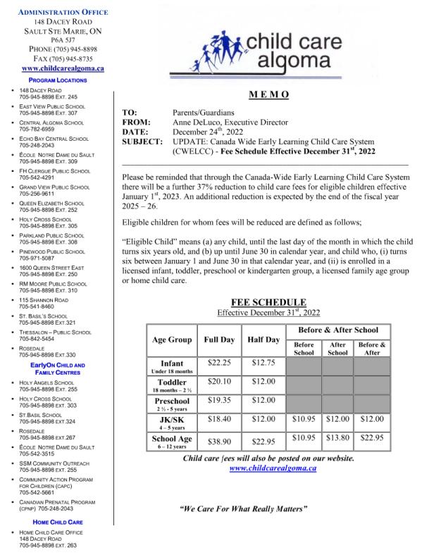 Child Care Fees