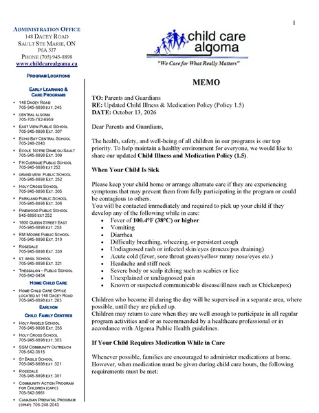Updated Child Illness and Medication Policy 1.5 