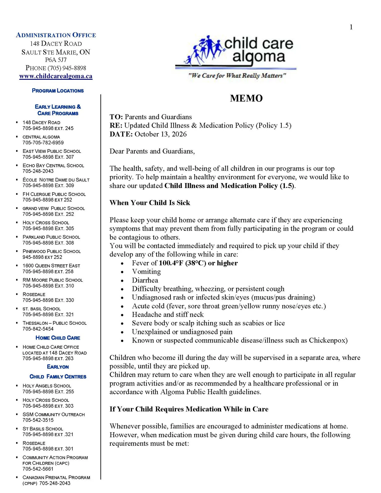 Display Image for Updated Child Illness and Medication Policy 1.5 